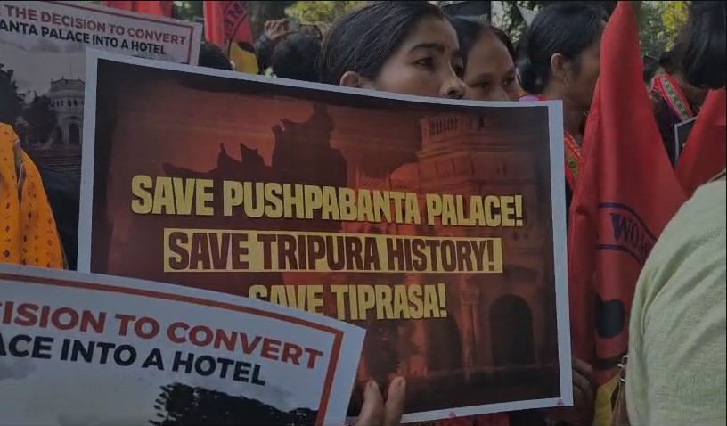 Women, youths protest Tripura govt attempt to convert royal palace into hotel