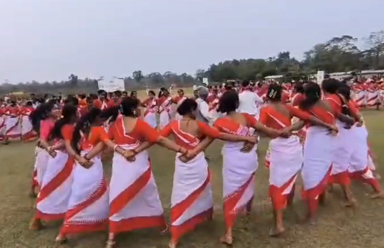 Tea tribe youths training for Jhumur dance recital for world record attempt in Assam